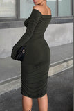 Cyflymder - Army Green Sexy Casual Solid Backless Off the Shoulder Long Sleeve Dresses