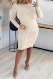 Cyflymder - Cream White Casual Solid Backless O Neck Long Sleeve Dresses