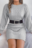Cyflymder - Grey Casual Solid Basic O Neck Long Sleeve Dresses (Without Belt)