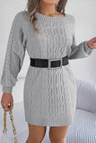 Cyflymder - Grey Casual Solid Basic O Neck Long Sleeve Dresses (Without Belt)