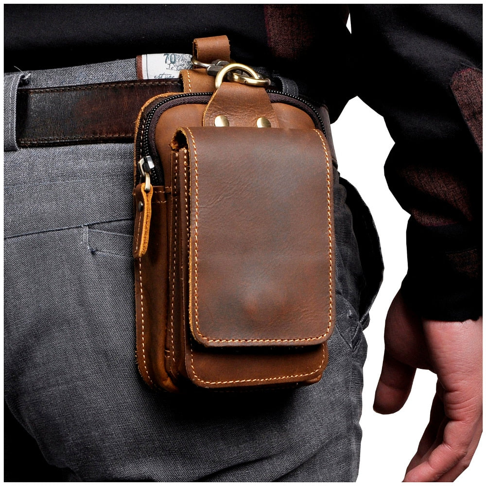 Fashion Quality Leather Small Summer Pouch Hook Design Waist Pack Bag Cigarette Case 6" Phone Pouch Waist Belt Bag 1609
