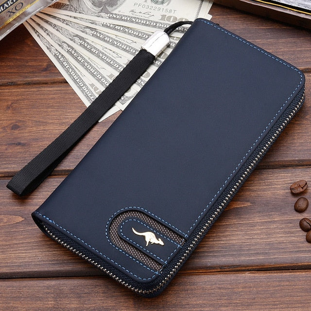 Cyflymder High Quality Men's Leather Wallet Zipper Long Purse Big Capacity Clutch Phone Bag Wrist Strap Coin Purse Card Holder For Male Gifts for Men