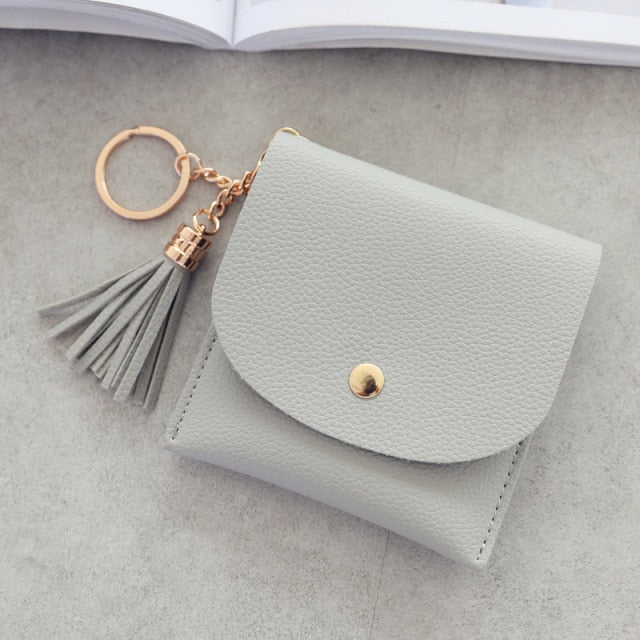 Wallets Women Coin Purse Ladies Pu Leather Tassel & Metal Ring Clutch Keychain Thin Key Bag Card Holders Mini Pouch