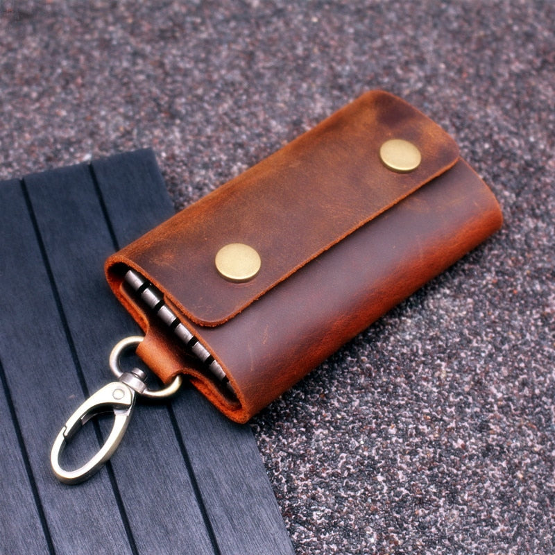Handmade Genuine Leather Key Wallet Men Holder Keychain Pouch Purse Zipper Designer Housekeeper Car Small Key Case Keys Pouch Gifts for Men