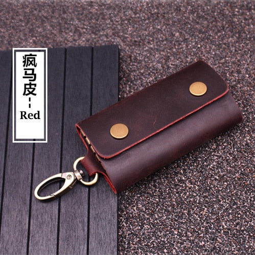Handmade Genuine Leather Key Wallet Men Holder Keychain Pouch Purse Zipper Designer Housekeeper Car Small Key Case Keys Pouch Gifts for Men