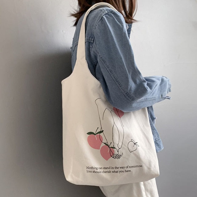 Cyflymder Women's Canvas Shoulder Tote Bag Large Cotton Cloth Shopping Bags for Lady Female Handbag Foldable Reusable Beach Shopper Bag