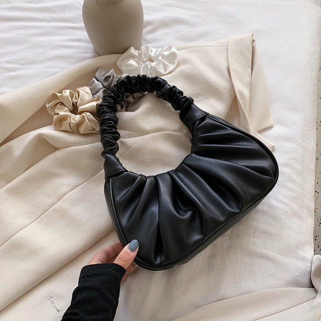 Folds Design Small PU Leather Shoulder Bags For Women Elegant Handbags Female Travel Totes Lady Fashion Hand Bag