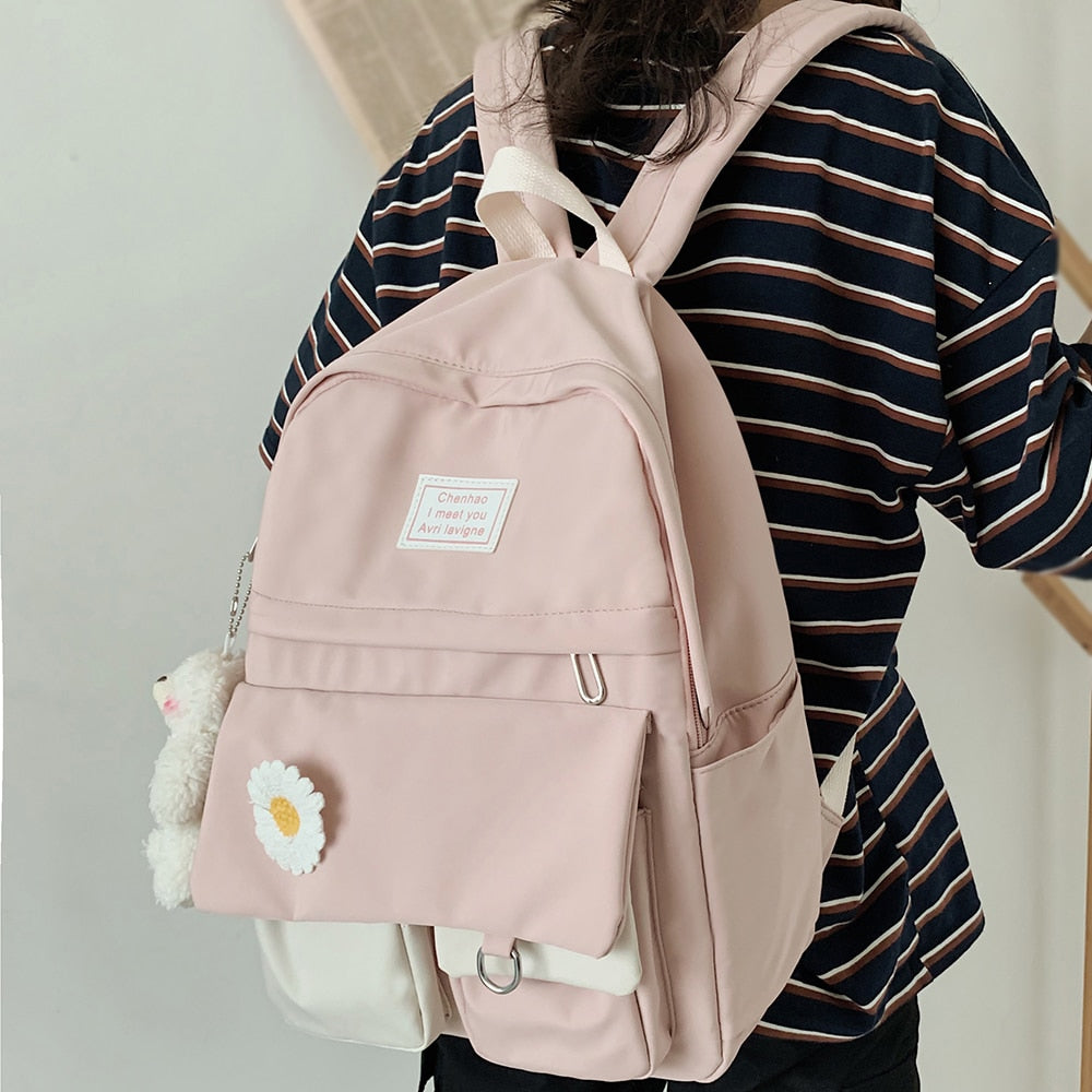 Backpacks Women Simple All-match Girlish Zipper Waterproof Backpack  Students Korean Fashion Candy Colors Large Capacity Bag Chic
