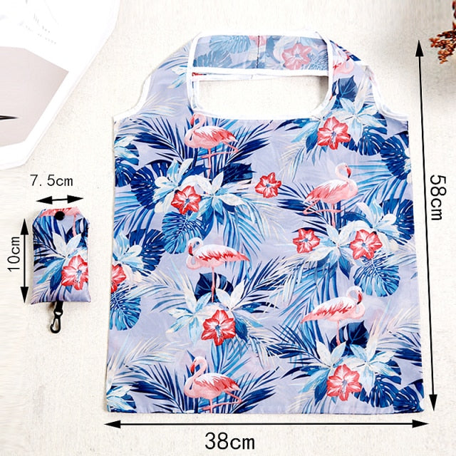 Flamingo bag Many Colors polyester Foldable Recycle Shopping Bag Eco Reusable Tote Bag Cartoon Floral Fruit Vegetable Grocery