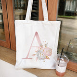 Cyflymder Ladies Handbags Cloth Canvas Tote Bag Floral Letters Pattern Shopping Travel Women Eco Reusable Shoulder Shopper Bags