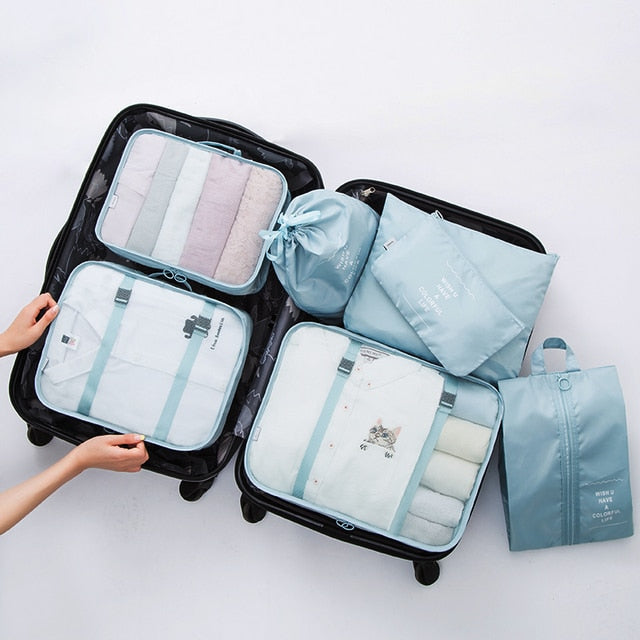 7PCS/Set Luggage Packing Travel Organizer Clothes Storage Waterproof Bags Mesh Bag In Pouch Packing CubeTravel Accessories