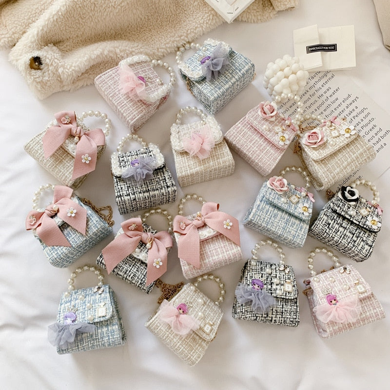 Cyflymder Korean Style Women Mini Handbags Tote Cute Girls Princess Bow Messenger Bag Baby Girl Pearl Party Shoulder Hand Bags Gift