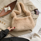 Fashion Solid Color Shoulder Underarm Bag Women Plush Soft Autumn Winter Fashion Fluffy Female Totes Handbag