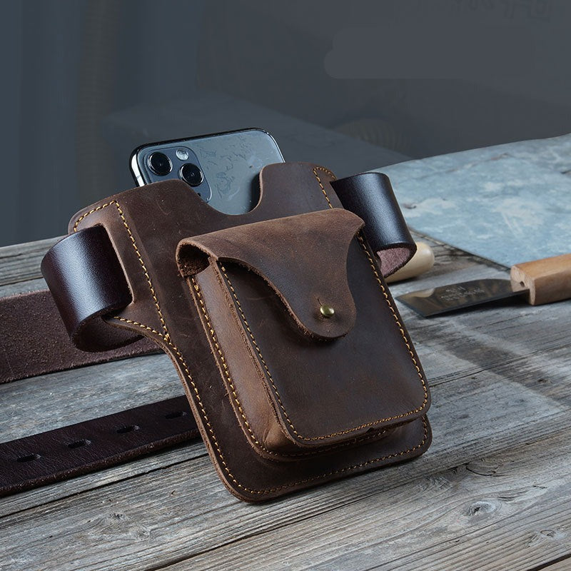 Cyflymder Men's Portable Sports Running Mobile Phone Storage Belt Bag Genuine Leather Crazy Horse Leather Men's Belt Ultra-thin Belt Bag