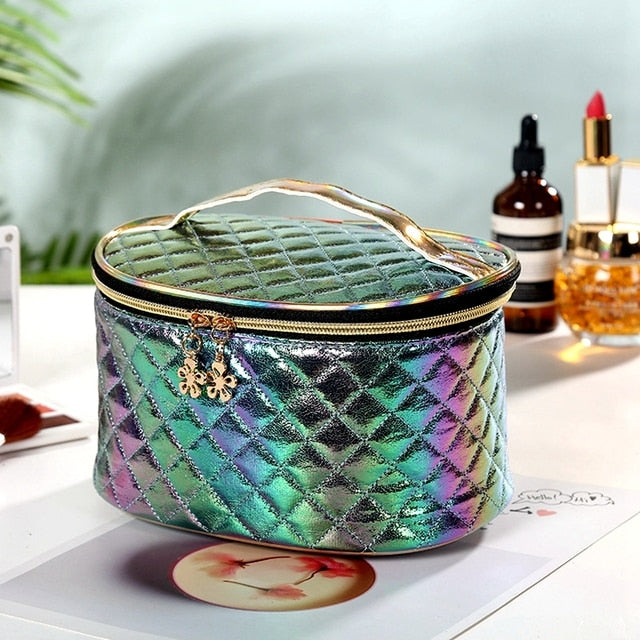 New fashion pu portable cosmetic case makeup bag casual square lattice women storage wash bag