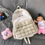 Preppy Style Panelled Waterproof Nylon Women Backpack Schoolbag For Teenage Girls Plaid Travel Bckpacks Female Lovely Book Bag
