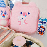 Cyflymder Flannel Bear Cosmetic Bag Cute Embroidery Plush Storage Bag Kawaii Student Large Capacity Pencil Case Korea Fashion Pen Box