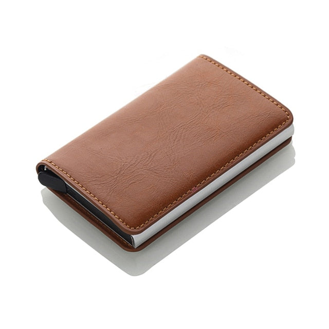 Cyflymder Antitheft Rfid Blocking Wallet Metal Credit Card Holder Automatic Elastic Vintage Aluminum Wallet PU Leather rfidwallet Gifts for Men