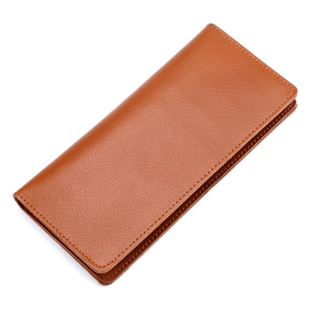 Genuine Leather Men Long Wallet Women Long Purse Male Slim Money Bag Female Credit Card Holder Thin Two Fold Clutch For Ladies