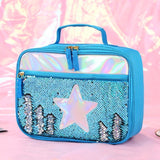 High Quality Waterproof Reverse Sequin Insulated Kid Girls Lunch Box Glitter Tote Bag Cooler Picnic Pouch For Food