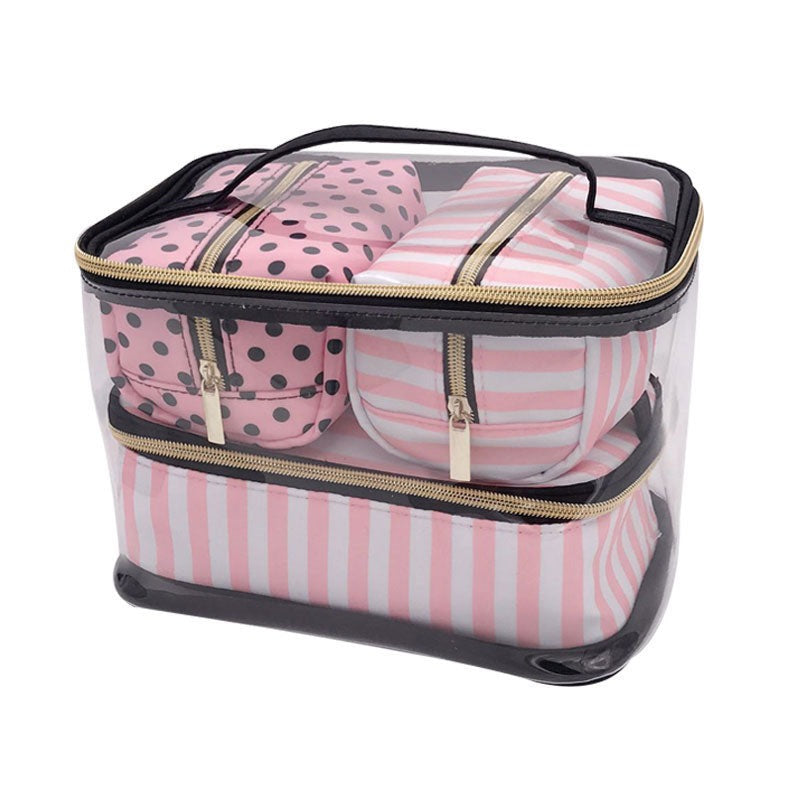 PVC Transparent Cosmetic Bag Organizer Travel Toiletry Bag Set Pink Beauty Case Makeup Case Beautician Vanity Necessaire Trip