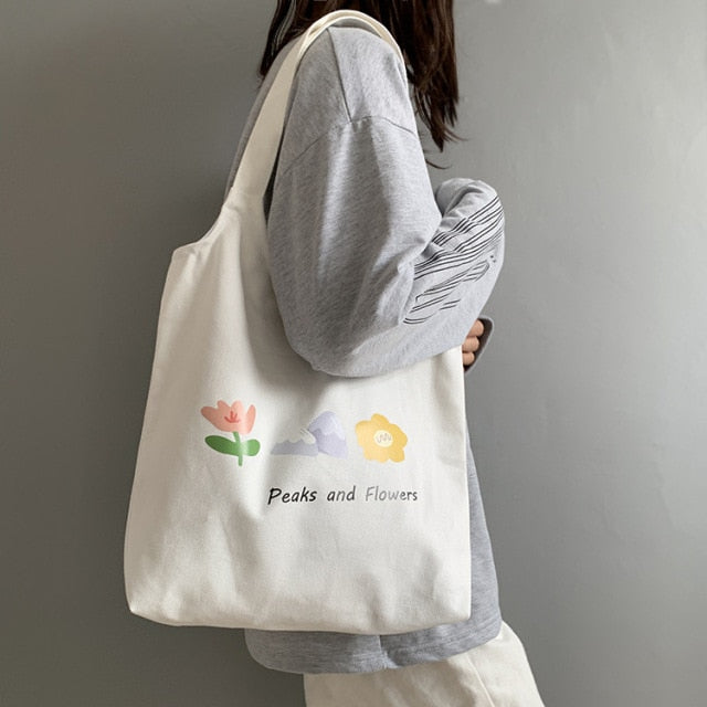 Cyflymder Large Women's Canvas Tote Bag Cotton Cloth Shoppers Fabric Casual Shoulder Shopping Bag Ladies Handbags Eco Shopper Bags