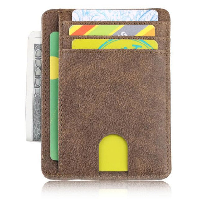 New RFID Blocking Men's Leather Wallet Slim Credit Card Holder Business Male Portable Mini Travel Purse For Man