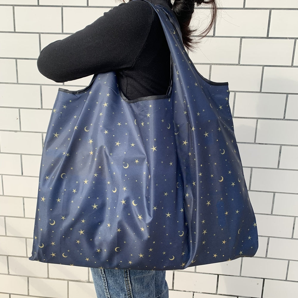 BIG Eco-Friendly Folding Shopping Bag Reusable Portable Shoulder Handbag for Travel Grocery Fashion Pocket Tote