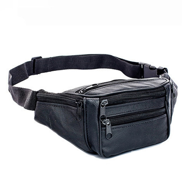 Fashion Men Genuine Leather Waist Bag Multi-pocket and Multiple Zipper Belt Bag Adjustable Belt Fanny Pack Shopping Phone Bags