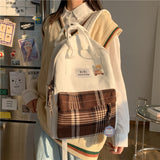 Cyflymder Female Canvas Backpacks for School Teenagers Girls Small Fresh Plaid School Bag Kawaii Bookbag Korean College New Mochilas