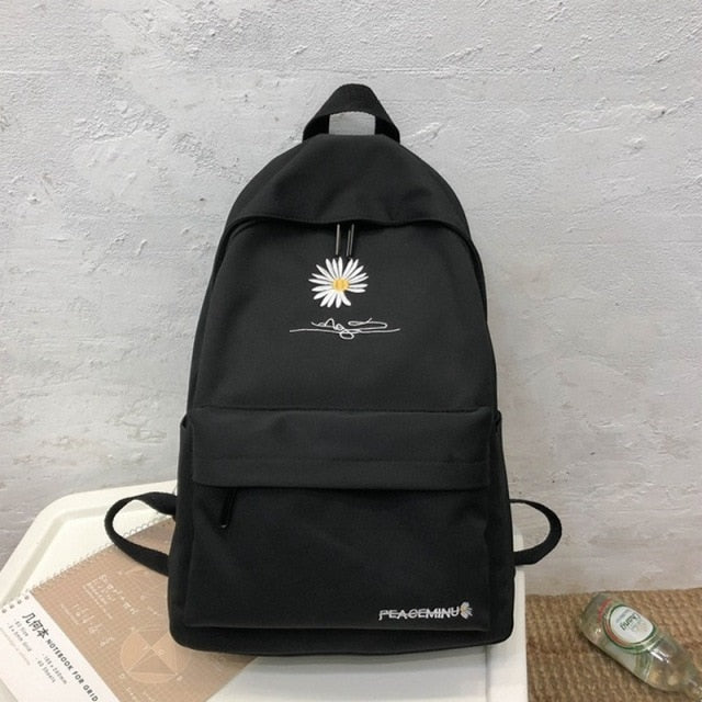 Cyflymder Teen School Bag for Girls Backpack Women Printing Bookbags Middle Student Schoolbag Large Black Cute Flowers Nylon Bagpack