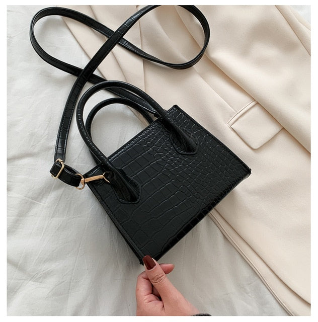 Cyflymder Small Crocodile Pattern Solid Color PU Leather Crossbody Bags For Women Summer Lady Shoulder Handbags Female Simple Totes