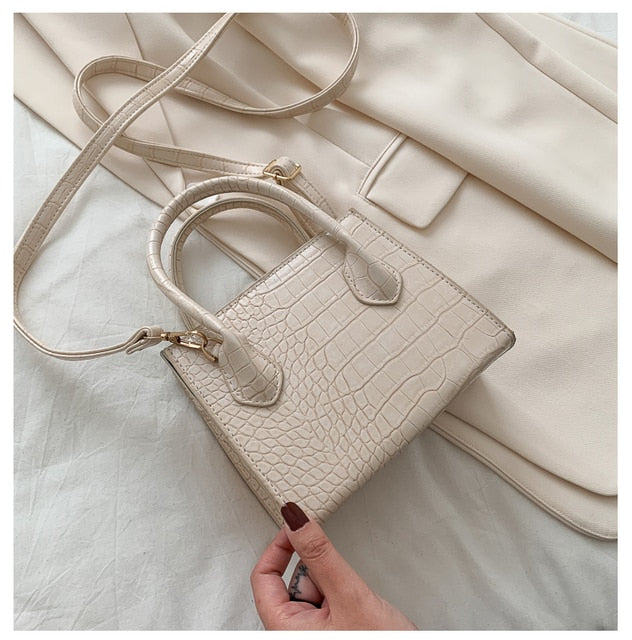 Cyflymder Small Crocodile Pattern Solid Color PU Leather Crossbody Bags For Women Summer Lady Shoulder Handbags Female Simple Totes