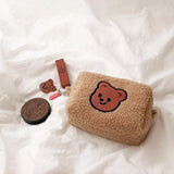 Cyflymder Bear Flannel Cosmetic Bag Portable Large Capacity Wash Bag Women Travel Makeup Brush Organizer Storage Pouch Student Pencil Case