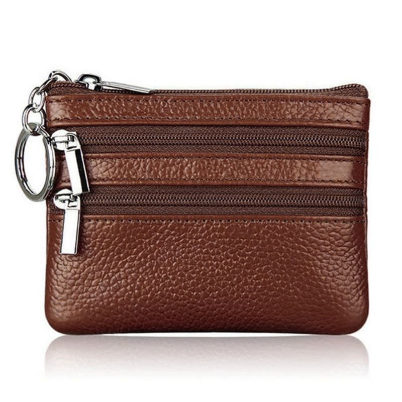 WoMen Man Leather Coin Purse Card Wallet Clutch Double Zipper Small Change Bag