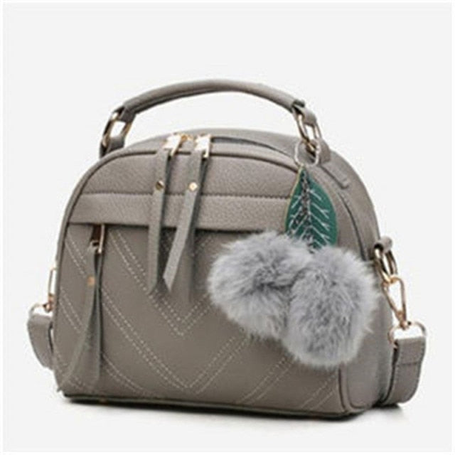 New Women Messenger Bags New PU Leather Handbag Inclined Shoulder Bag Women Crossbody Handbags Bag Ball Tassel Bolsa