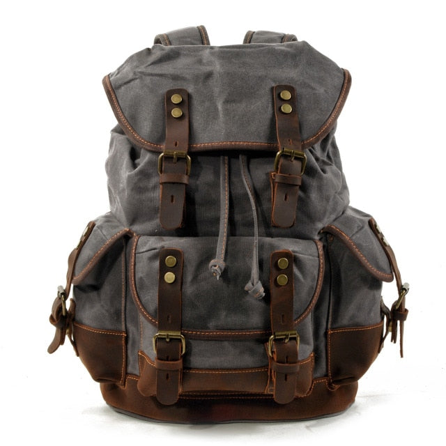 Men's outdoor shoulder casual student bag large capacity travel backpack canvas leather climbing bag