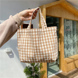 Cyflymder New Portable Lunch Bag Japanese Plaid Cotton Picnic Food Bag Women Simple Small Tote Korean Style Children Lunch Bags Kids