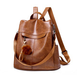 Fashion leather PU laptop backpack women brown crossbody bags for women  travel anti-theft backpack rucksack vintage bag