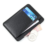 Black Simple Solid Color Men Card Holder PU Leather 6 Cards Slot Ultra-thin Lichee Pattern Wallet Card & ID Holders Bags
