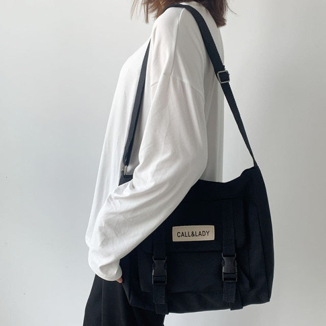 Cyflymder Fashion Classic Simple Messenger Bag Women's South Korea Chic Postman Bag Lady Student Nylon Waterproof Canvas Schoolbag
