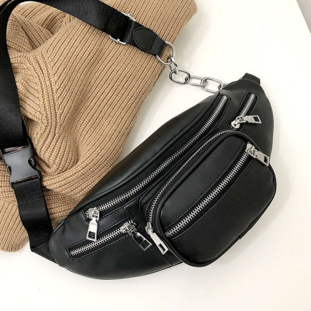 Fashion Bags For Women Stone Pattern PU Leather Chain Waist Bag Bananka Bag Leisure Fanny Pack Women Satchel Belly Band Belt Bag