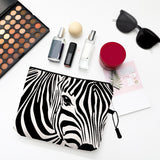 Water Resistant Makeup Bag Zebra Stripe Brown Pink Leopard Print Linen Cosmetic Bag Organizer Bag Women Beauty Bag Travel Bags