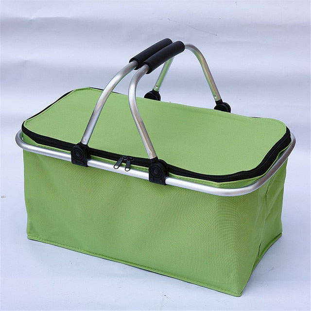 32L Folding Picnic Camping Lunch Bags Insulated Cooler Bag Cool Hamper Storage Basket Bag Box Outdoor Portable Picnic Basket