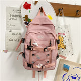Cyflymder New Large Capacity Drawstring Women Backpack Female Multi-pocket Waterproof Nylon Book Bag College Girl Buttons Schoolbag
