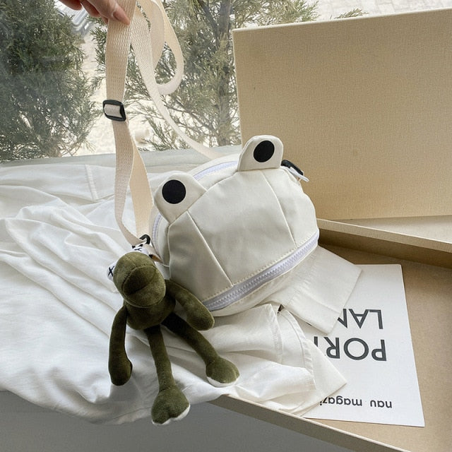 Cyflymder Women Personality Cute Frog Small Round Bag New Korean Canvas Bag Female ins Student Shoulder Messenger Bag