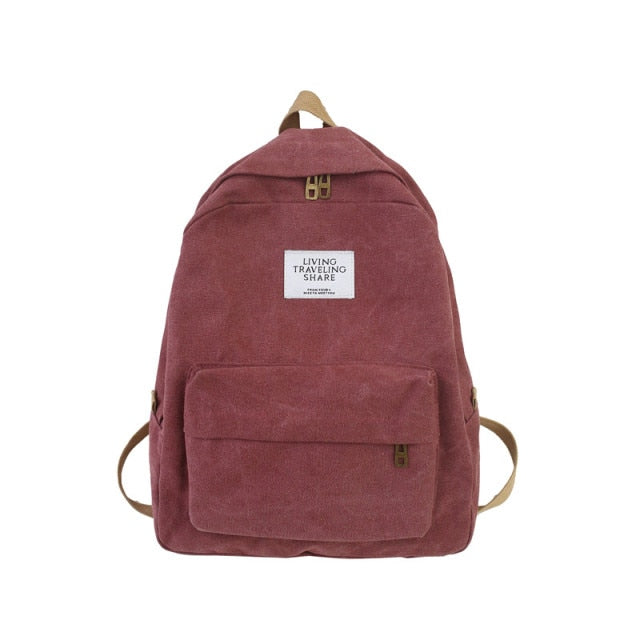 Fashion Backpack Female Backpack Women Shoulder Canvas School Bags For Teenage Girls Pure Color Leisure Travel Backpack