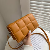 Solid Color Fashion Shoulder Handbags Female Travel Cross Body Bag Weave Small PU Leather Small Flap Purse Handbags