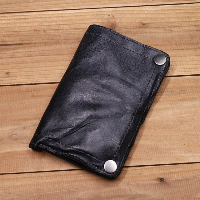 Genuine Leather Wallet For Men Vintage Wrinkled Short Bifold Man Purse Credit Card Holder With Zipper Coin Pocket Money Bag Gifts for Men