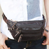 JCHENSJ Genuine Leather Men's Fanny Pack Waist Bag For Men Large Capacity Men's Belt Bag 7 Zipper Pocket Outdoor